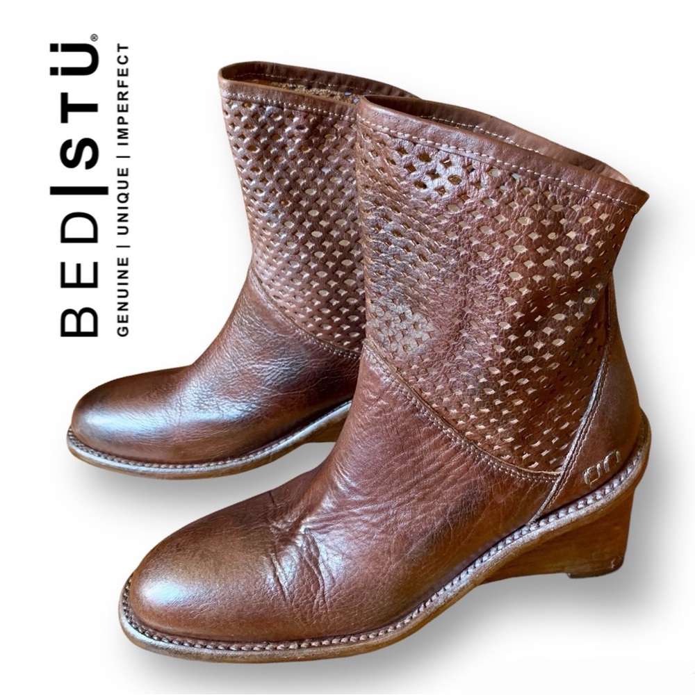 Bed Stu Dutchess Wedge Perforated Leather Booties Boots